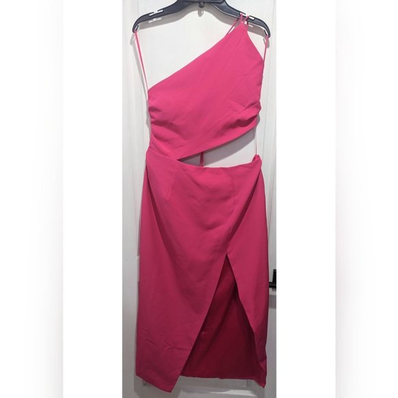 Barbie pink Bardot | Luna cut out midi dress in pink punch - Picture 3 of 9